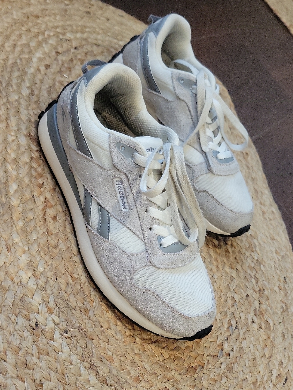 Reebok White and Gray Retro Runner Sneakers